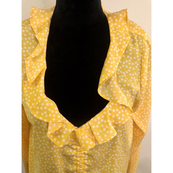 Express Yellow White Polka Dot V-Neck Cinched Blouse Size Medium NEW - Picture 3 of 6